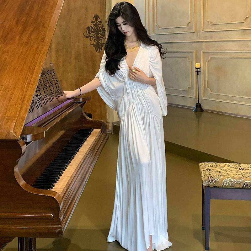 美拉德褶皱白色仙女裙艺