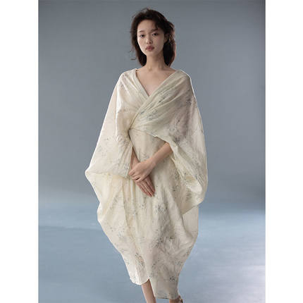 立体剪裁围裹式汉服风格长款很仙的小众飘逸连衣裙夏