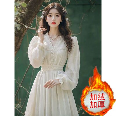 加绒加厚法式小香风白色