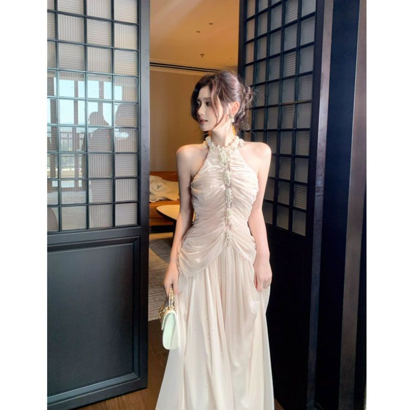 法式千金风挂脖连衣裙女
