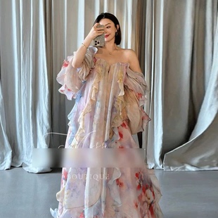 澳洲小众Zim2025春夏度假深V甜美抹胸长裙露肩超仙大摆连衣裙