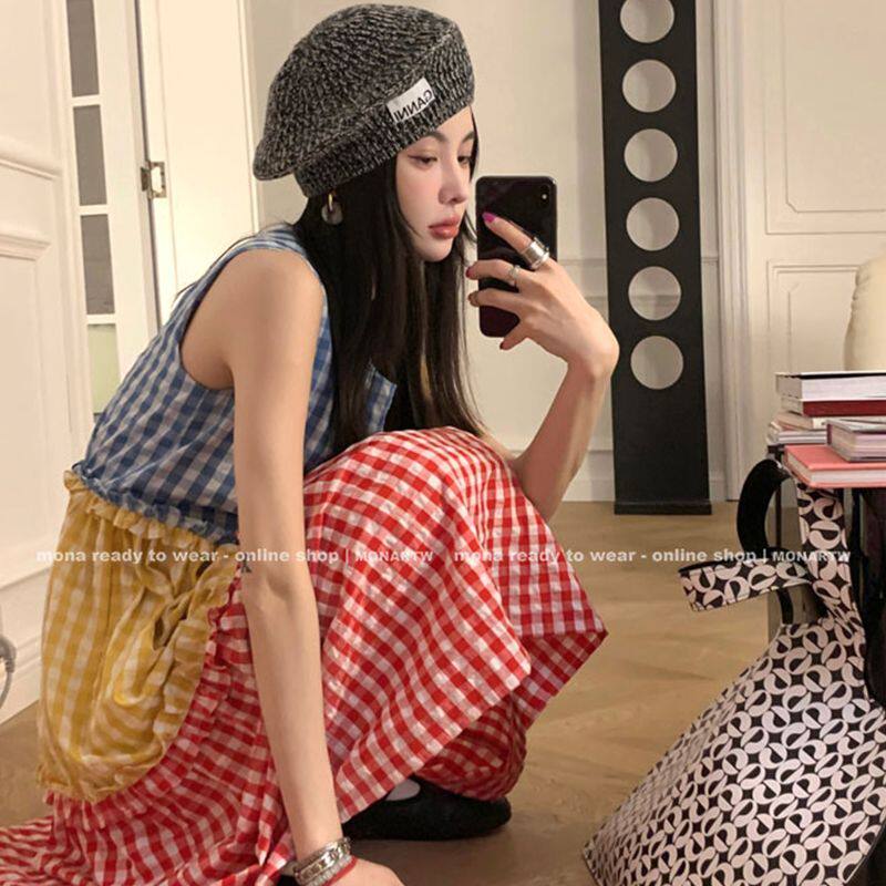 绝美有袖无袖格子公主连