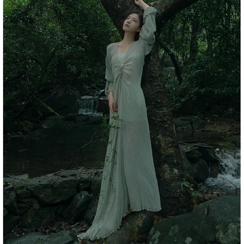 新中式蝉意复古晨袍套装