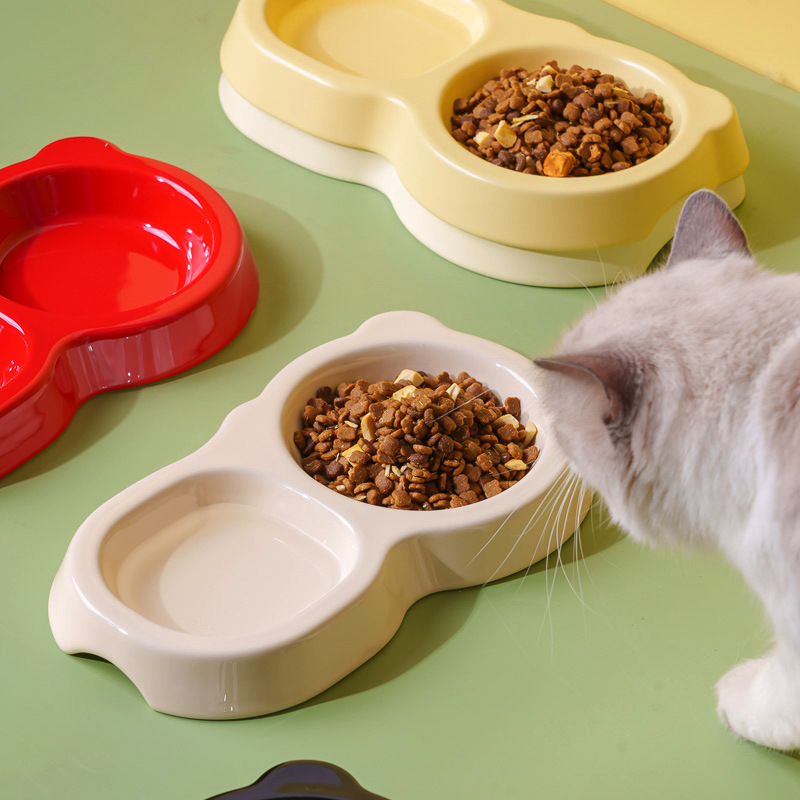 吃喝两用宠物碗猫猫双拼陶瓷碗宠物用具大口径陶瓷防打翻食盆猫碗