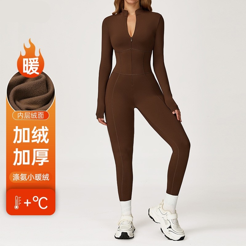 卡戴珊同款一体式连体衣拉链长袖收腰滑雪加绒连体衣无胸垫