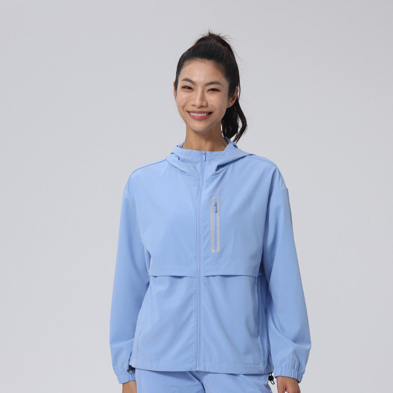 运动休闲透气健身服骑行夜跑反光衣连帽跑步服瑜伽服女轻量防晒衣