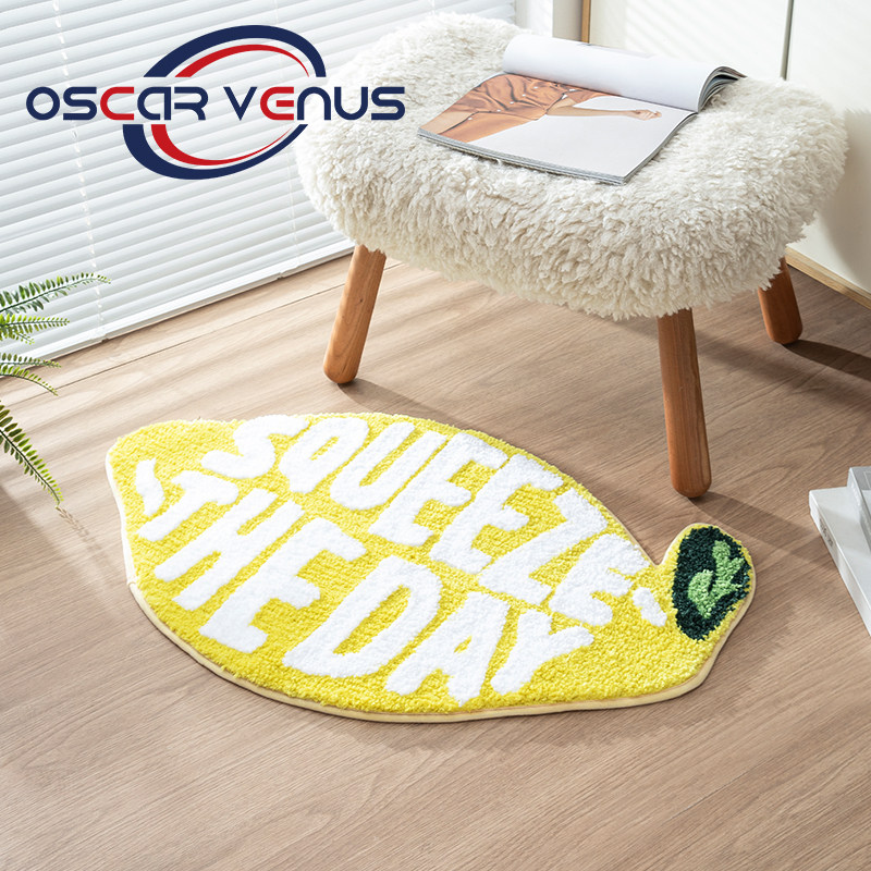 柠檬异形毛绒地垫卧室房门垫浴室吸水脚垫家用卫生间防滑垫子黄色,居家布艺,家用脚垫,淘宝优惠券,粉丝福利购,淘宝优惠卷