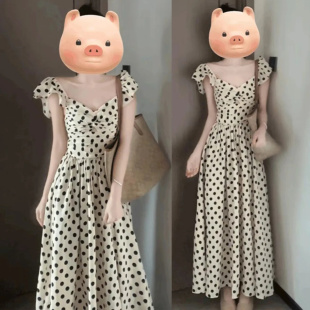 原版品质法式波点连衣裙女装夏季高级感海边气质收腰a字长裙