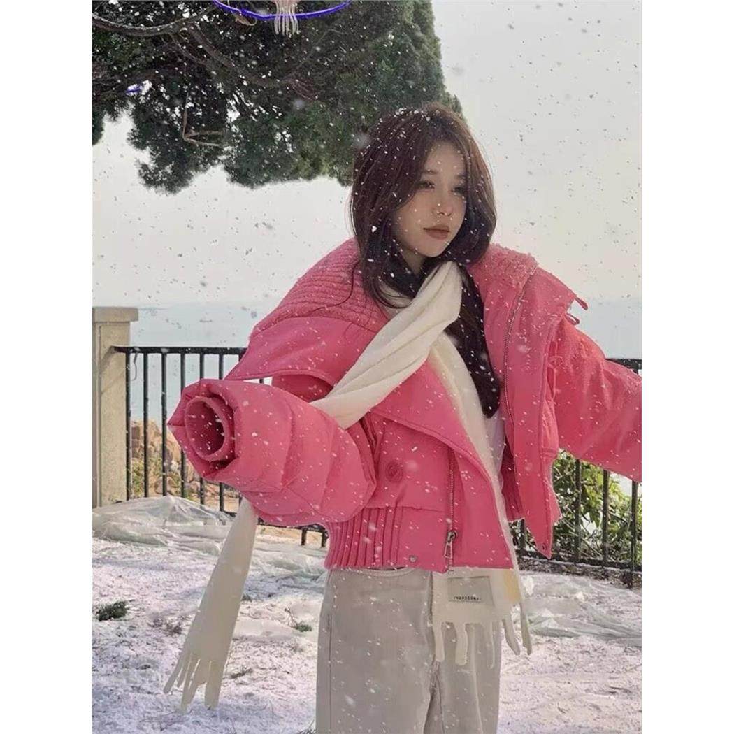 白鸭绒羽绒棉袄女2025冬季新款高腰羊羔毛大翻领短款面包服外套潮,女装/女士精品,短外套,淘宝优惠券,粉丝福利购,淘宝优惠卷