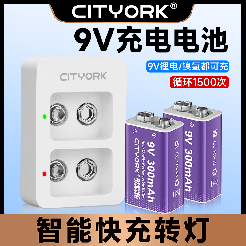 9V电池充电器大容量套装万用表测体温枪仪器仪表吉他方块形9号伏6f22方块电池充电器