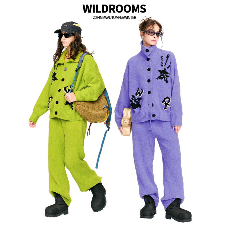 WildRooms保暖半边绒时尚可外穿涂鸦家居服冬季睡衣套装