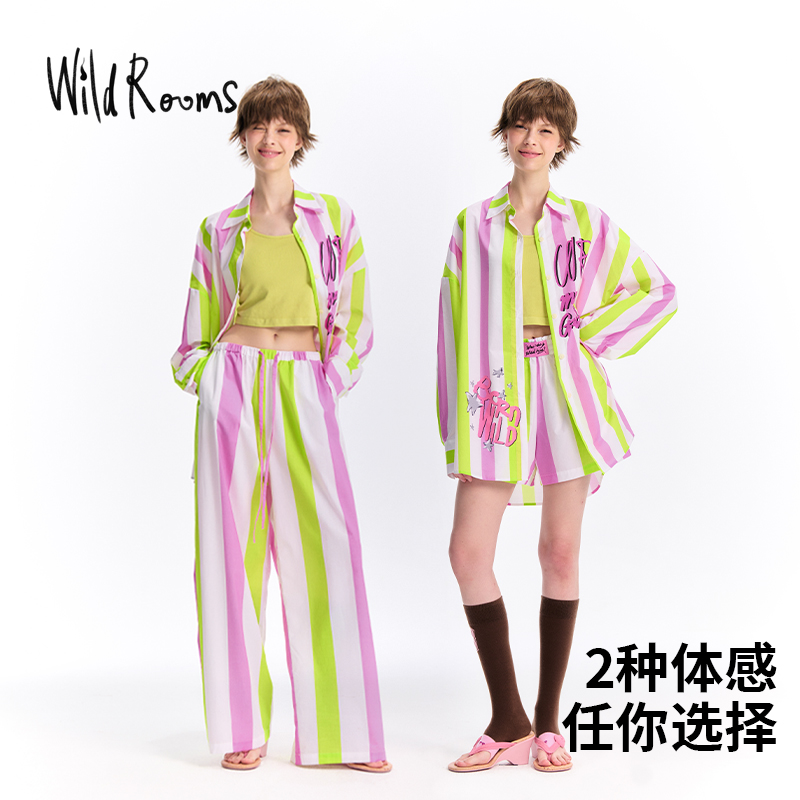 纯棉套装宽松条纹WildRooms休闲