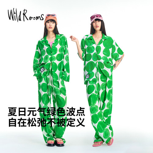 夏季莱赛尔绿波点可外穿睡衣套装