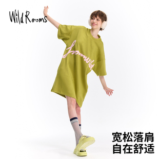 wildrooms2026春夏短袖 T恤裙女士夏字母刺绣宽松百搭上衣 中长款