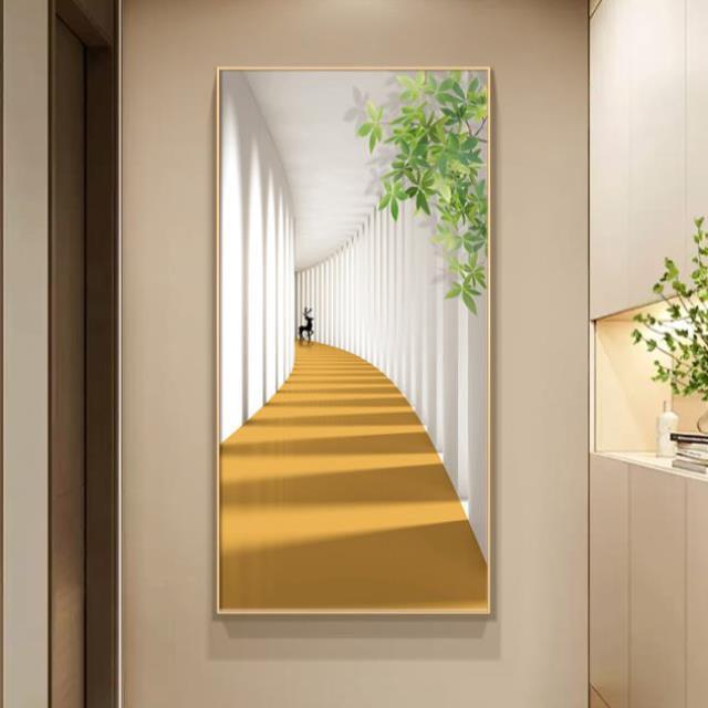 入户玄关装饰画空间感抽象建筑绿植现代简约走廊过道壁画楼梯挂画图片