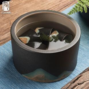 禅意杯洗水盂茶道配件 陶迷手绘茶洗特大号陶瓷家用笔洗水洗中式