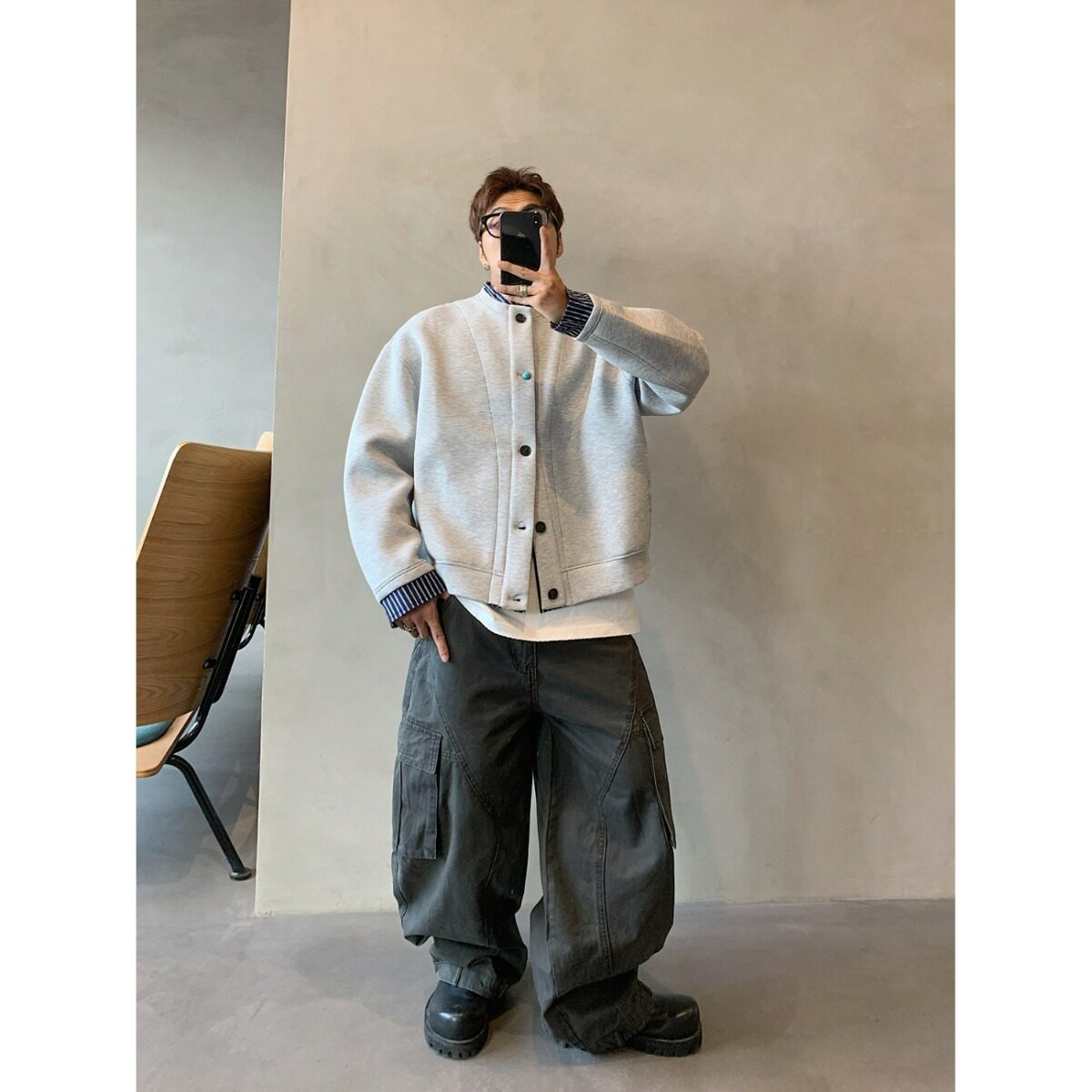 学院风藏蓝色卫衣套装女格纹拼接卫衣