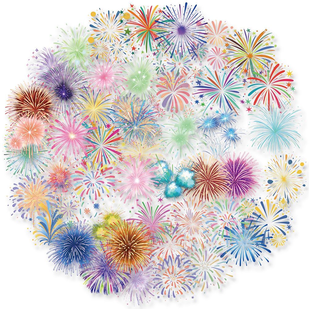 100绚烂PET素材浪漫ins烟花贴纸装饰diy手账贴画拼贴