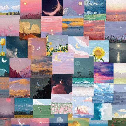 【原创】50张油画风景贴纸唯美笔记本电脑手机壳行李箱贴画防水手账装饰个性小清晰