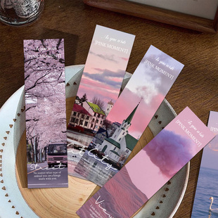 30张粉嫩瞬间ins风云朵天空创意书签夕阳落日唯美高颜值书籍装饰卡片