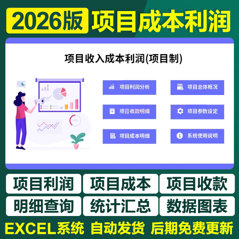 2026项目利润成本管理excel表格系统多项目收款费用支出台账登记图片