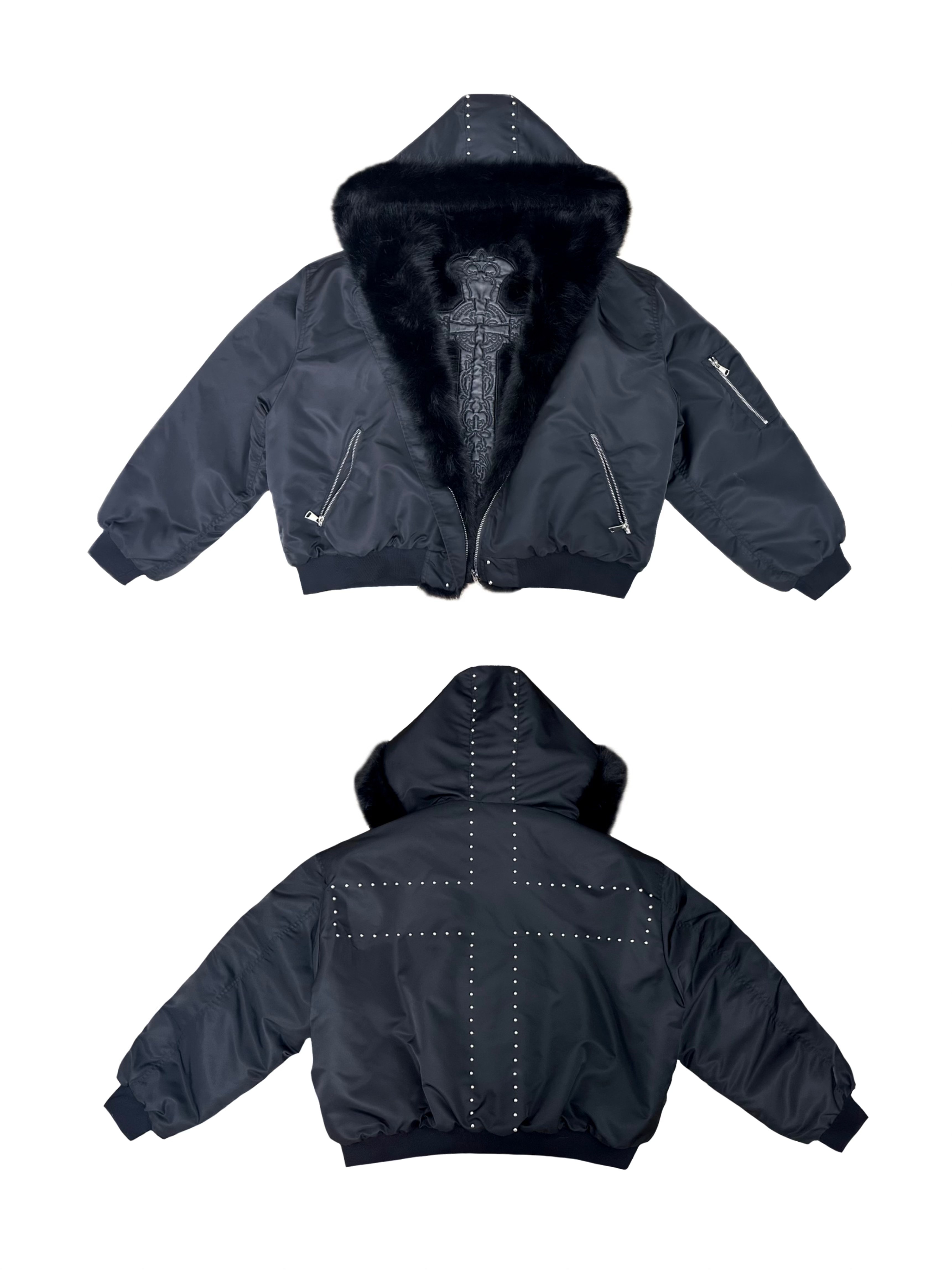 thumbnail for Artbytastybabe Reversible Fur Integrated Mountain Carving Air Force Jacket for Men and Women