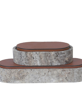 现轻奢简约收纳盒石材皮革书房桌面家居装饰品摆件