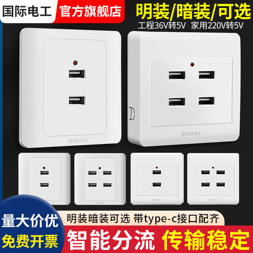 国际电工86型明暗装USB插座