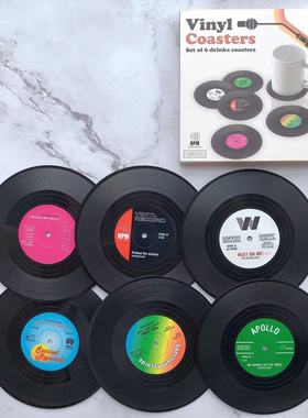复古唱片杯垫 黑胶餐垫 Retro Vinyl咖啡杯垫 防滑隔热垫美式经典