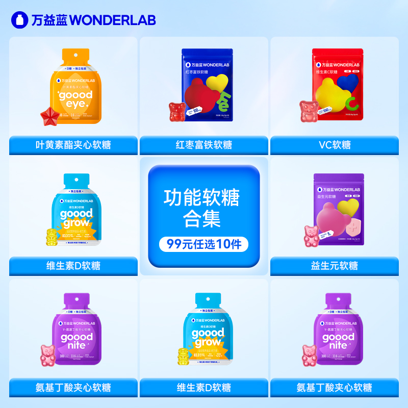 【99元任选10件】万益蓝WonderLab叶黄素酯富铁维生素C软糖合集