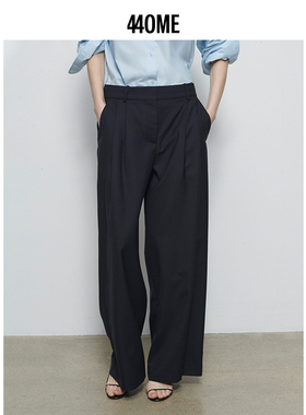 440ME女装 宽松直筒阔腿垂感黑色休闲裤羊毛轻薄西裤FCSS0873W