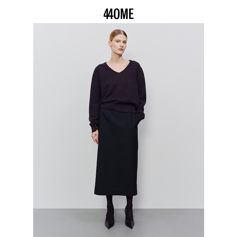 440ME宽松套头v领纯羊毛毛衣