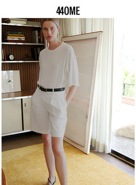 440ME女装 经典简约棉麻混纺高智感直筒西装短裤五分裤FDSS0806W