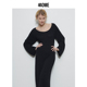 440ME女装 针织连衣裙FCSS0374K 气质修身 经典 黑优雅宽松圆领长袖
