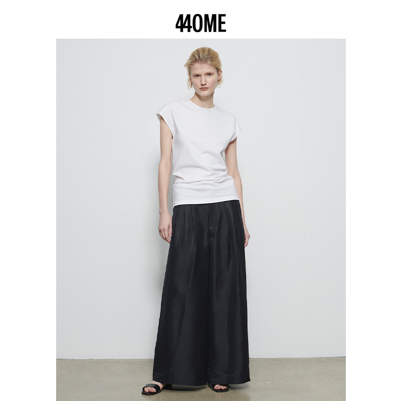 440ME女装 亚麻桑蚕丝混纺新中式阔腿裤休闲垂感空气裤FCSS0866W