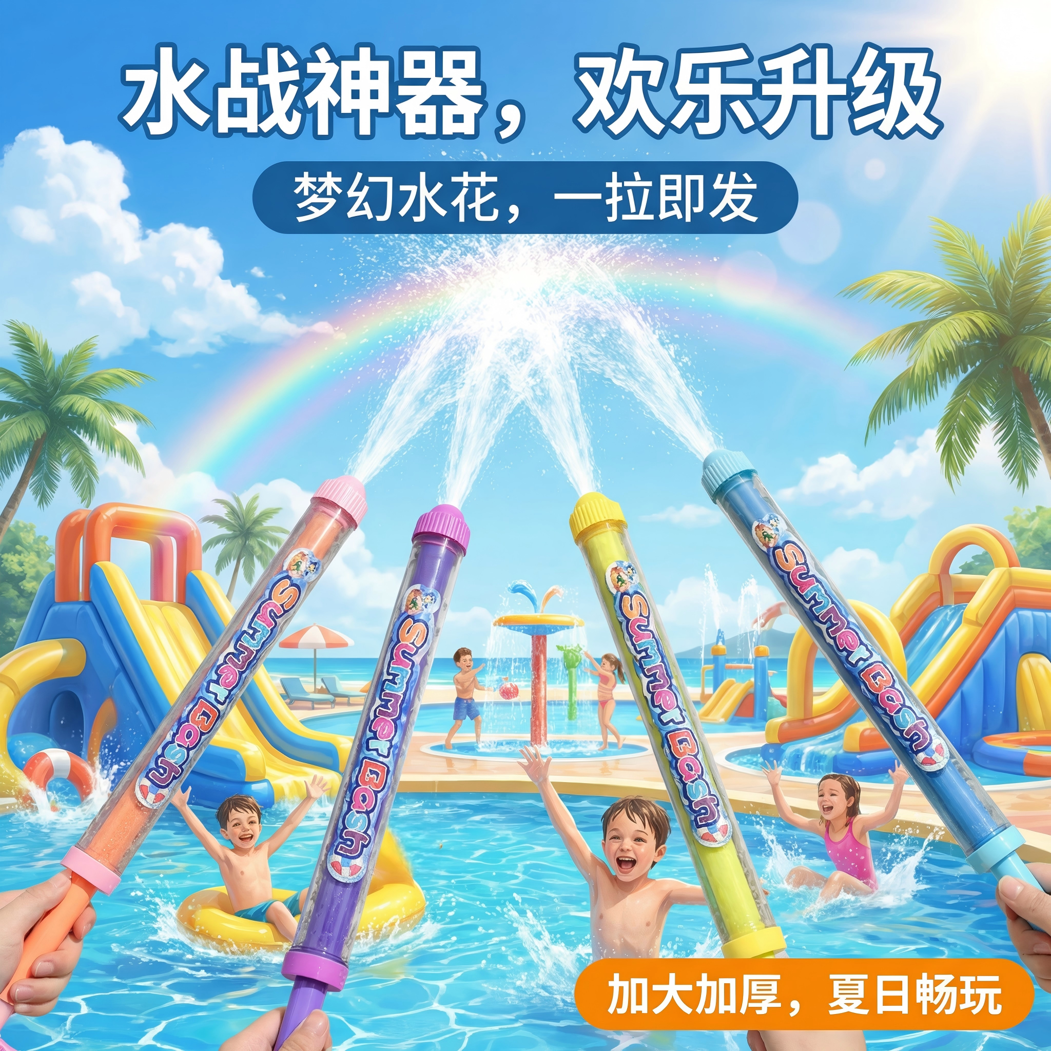 烟花水枪儿童大容量抽拉式烟花水泡枪玩具户外玩水呲水打水仗神器