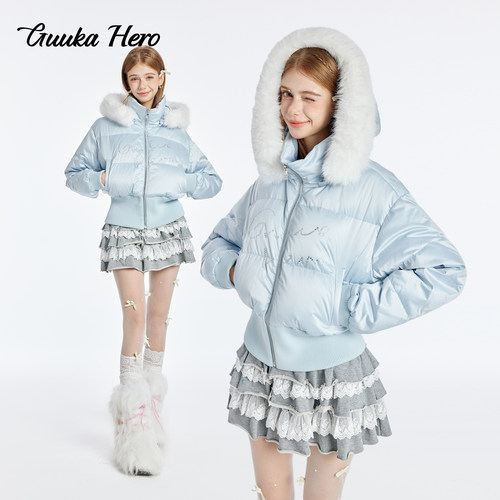 GUUKAHERO冬季毛领连帽羽绒服