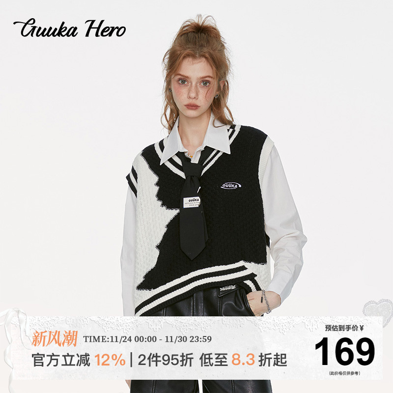 GUUKAHERO黑白V领针织衫