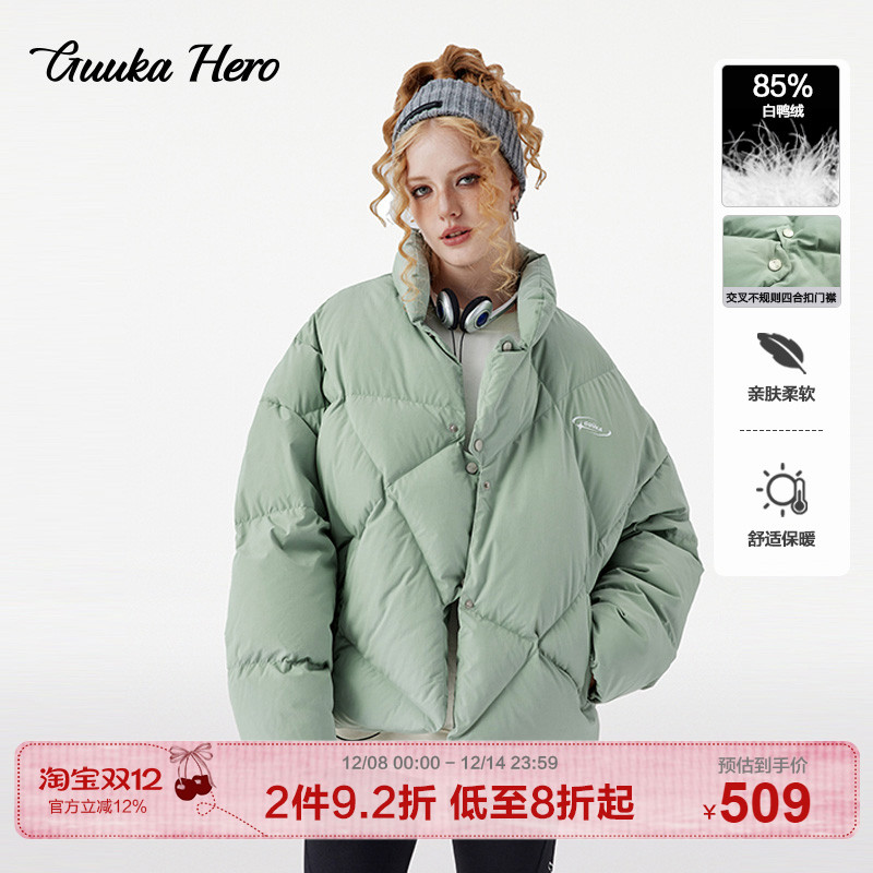 GUUKAHERO短款羽绒服不规则门襟