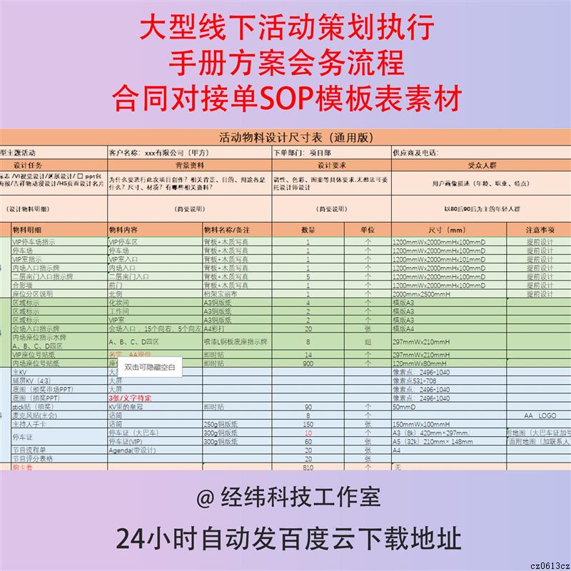 大型线下活动策划执行手册方案会务流程合同对接单SOP模板表素材