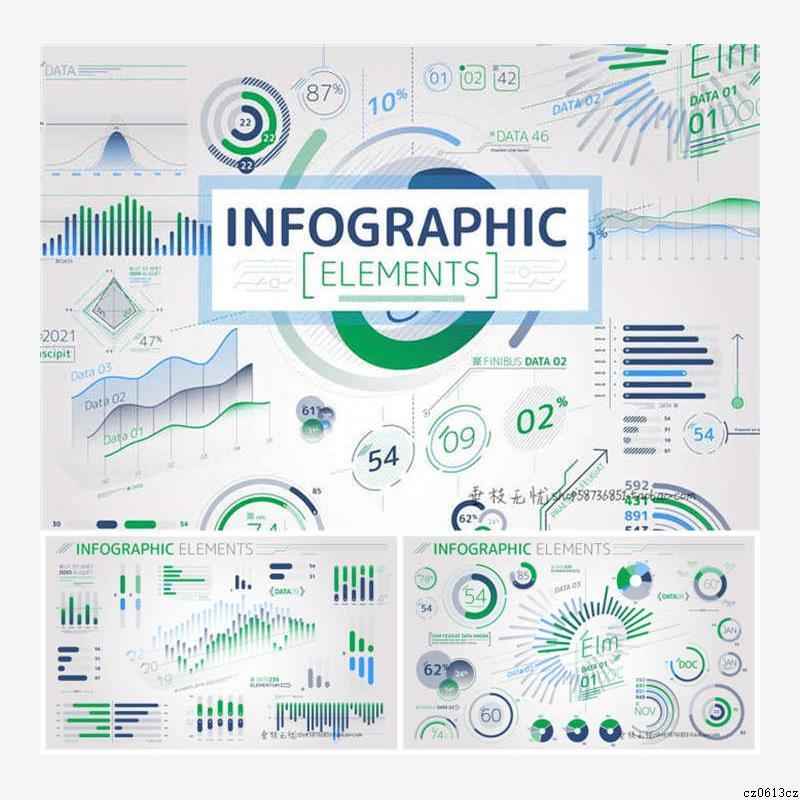A0130矢量扁平化可视化大数据信息图表柱状环形图AI设计素材+psd