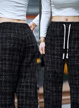 格子休闲裤男士秋季新款潮牌宽松直筒阔腿裤男生百搭运动长裤子男