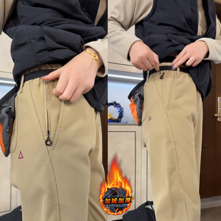 子户外锥形登山裤 卡其色软壳工装 秋冬加绒机能风三角标裤 子男士 裤