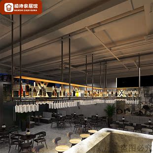 酒柜架吧台吊架酒架酒柜吊柜悬挂式 酒吧餐厅吊挂工业风铁