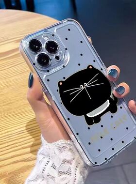 vivo波点黑猫手机壳ins冷淡风OPPO小众iQOO13高级感s20韩系x200女Reno12Pro可爱11搞怪neo10黑色9猫咪8适用7+