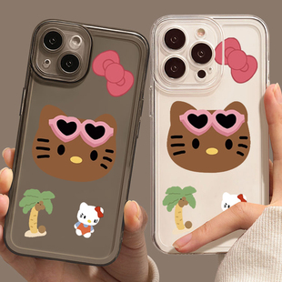 苹果15helloKitty手机壳hello黑皮iPhone14可爱13promax卡通kitty猫12周边11哈喽kt猫8plus适用i7凯蒂x女xr套