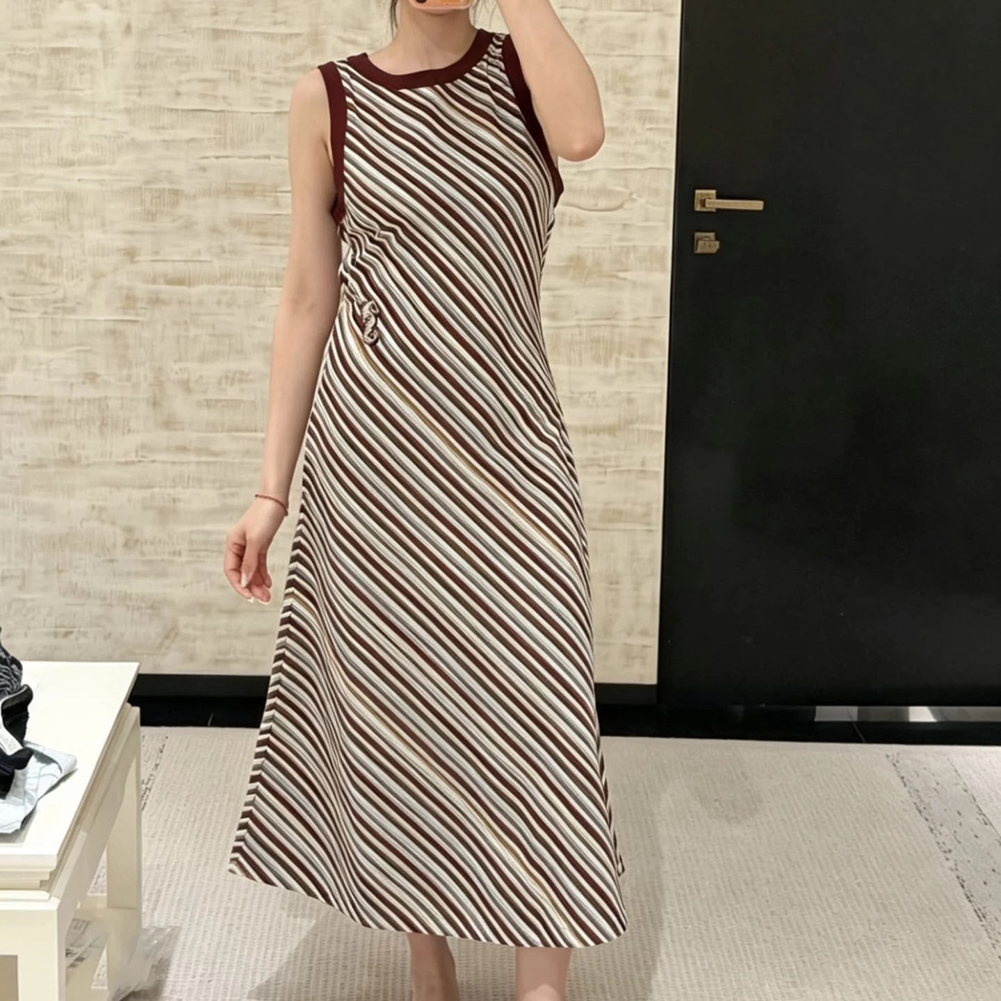 棉线休闲风收腰无袖针织背心裙女