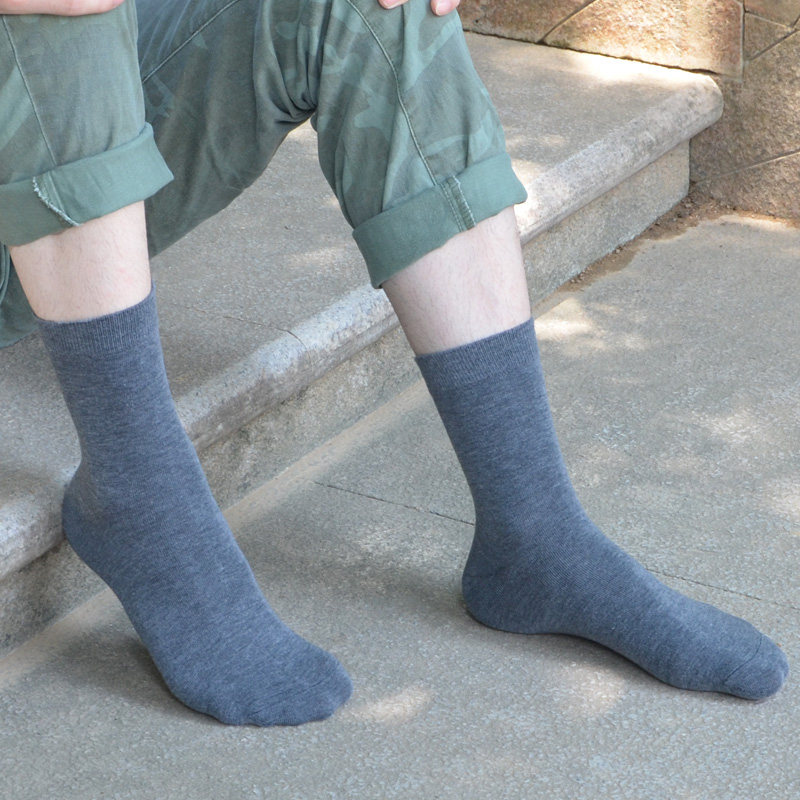 袜子男中筒袜纯棉秋冬季纯色袜西装皮鞋商务袜全棉防臭黑白色长袜