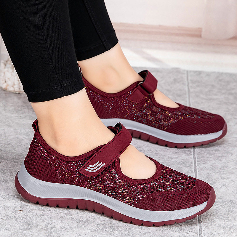 夏季女凉鞋老人鞋软底妈妈鞋镂空透气网布鞋工作鞋跳舞鞋透气轻便