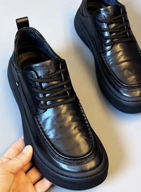 正牌足老人鞋春秋季皮鞋男鞋黑色时尚百搭软底真皮中老年爸爸鞋